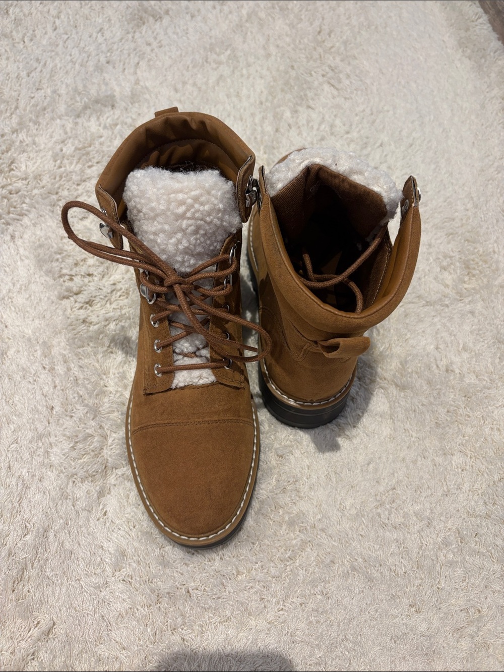 George Tan Lace-Up Sherpa Combat Boots